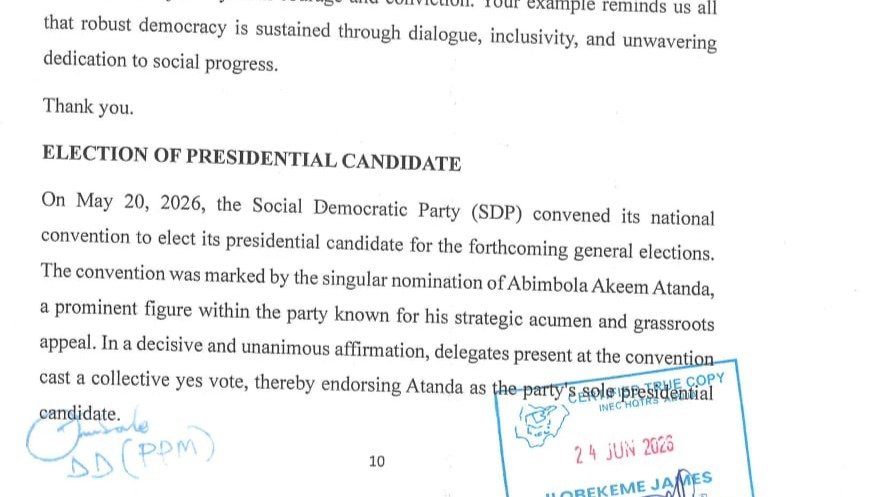  Abimbola Akeem Atanda- Election of the Social Democratic Party Presidential Candidate 